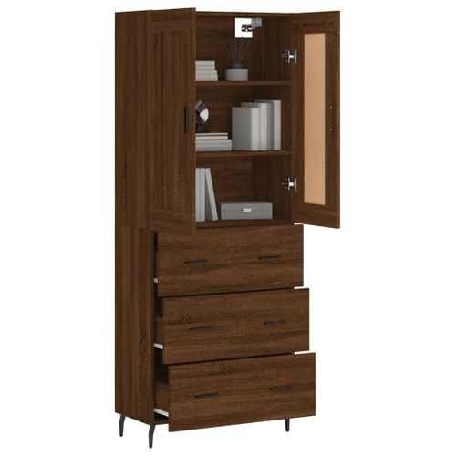 Buffet haut Chêne marron 69,5x34x180 cm Bois d'ingénierie - Photo n°3; ?>