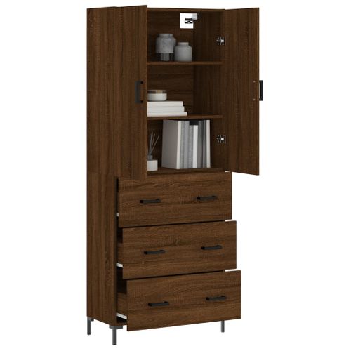 Buffet haut Chêne marron 69,5x34x180 cm Bois d'ingénierie - Photo n°3; ?>