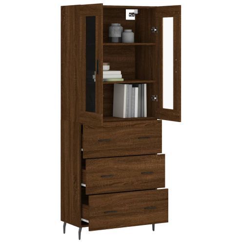 Buffet haut Chêne marron 69,5x34x180 cm Bois d'ingénierie - Photo n°3; ?>