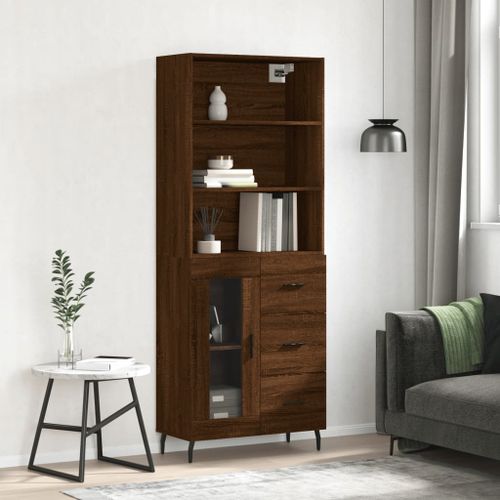 Buffet haut Chêne marron 69,5x34x180 cm Bois d'ingénierie - Photo n°2; ?>