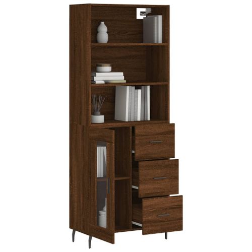 Buffet haut Chêne marron 69,5x34x180 cm Bois d'ingénierie - Photo n°3; ?>