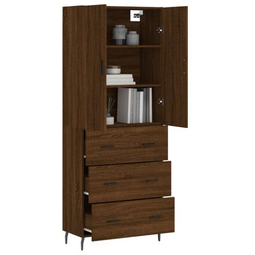 Buffet haut Chêne marron 69,5x34x180 cm Bois d'ingénierie - Photo n°3; ?>