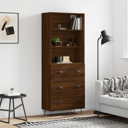 Buffet haut Chêne marron 69,5x34x180 cm Bois d'ingénierie - Photo n°2; ?>