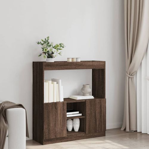 Buffet haut chêne marron 92x33x100 cm bois d'ingénierie - Photo n°3; ?>