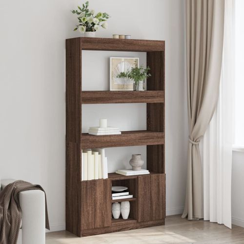 Buffet haut chêne marron 92x33x180 cm bois d'ingénierie - Photo n°2; ?>