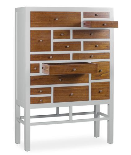 Buffet haut en bois massif de Mindy blanc et naturel 18 tiroirs Ranka 100 cm - Photo n°2; ?>