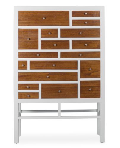 Buffet haut en bois massif de Mindy blanc et naturel 18 tiroirs Ranka 100 cm - Photo n°3; ?>