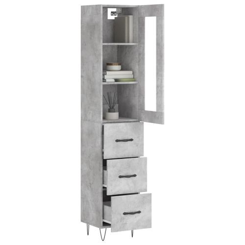 Buffet haut Gris béton 34,5x34x180 cm Bois d'ingénierie - Photo n°3; ?>