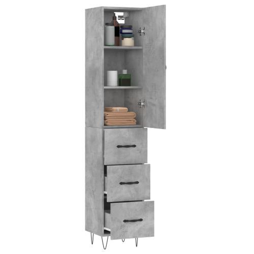 Buffet haut Gris béton 34,5x34x180 cm Bois d'ingénierie - Photo n°3; ?>