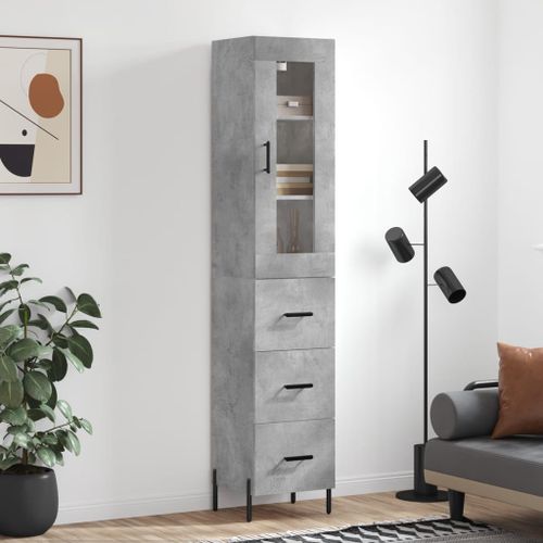 Buffet haut Gris béton 34,5x34x180 cm Bois d'ingénierie - Photo n°2; ?>