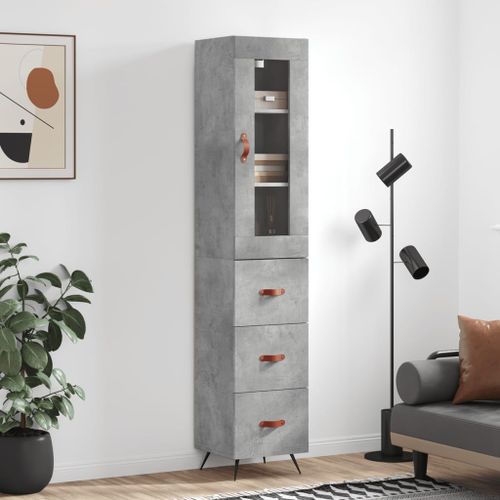 Buffet haut Gris béton 34,5x34x180 cm Bois d'ingénierie - Photo n°2; ?>