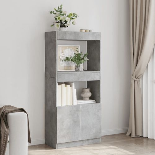 Buffet haut gris béton 63x33x140 cm bois d'ingénierie - Photo n°3; ?>