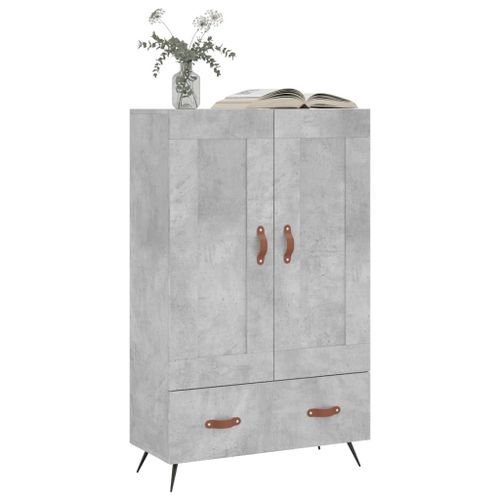 Buffet haut gris béton 69,5x31x115 cm bois d'ingénierie - Photo n°3; ?>