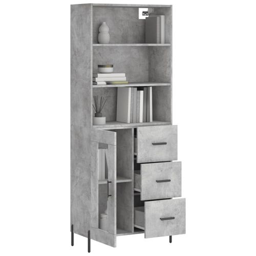 Buffet haut Gris béton 69,5x34x180 cm Bois d'ingénierie - Photo n°3; ?>