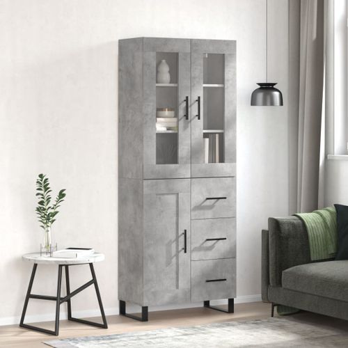 Buffet haut Gris béton 69,5x34x180 cm Bois d'ingénierie - Photo n°2; ?>