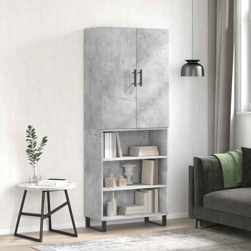 Buffet haut Gris béton 69,5x34x180 cm Bois d'ingénierie - Photo n°2; ?>