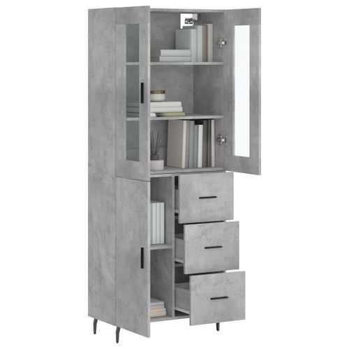 Buffet haut Gris béton 69,5x34x180 cm Bois d'ingénierie - Photo n°3; ?>