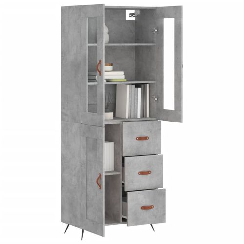 Buffet haut Gris béton 69,5x34x180 cm Bois d'ingénierie - Photo n°3; ?>