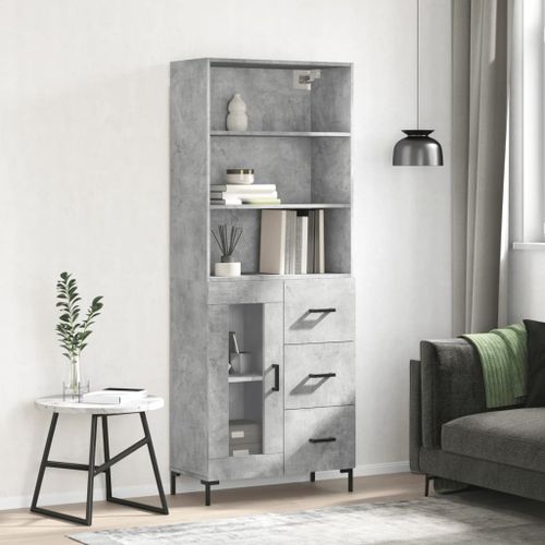 Buffet haut Gris béton 69,5x34x180 cm Bois d'ingénierie - Photo n°2; ?>