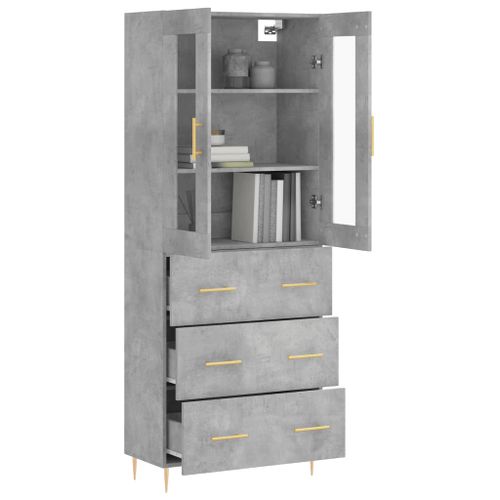 Buffet haut Gris béton 69,5x34x180 cm Bois d'ingénierie - Photo n°3; ?>