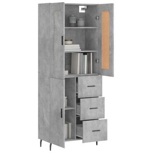 Buffet haut Gris béton 69,5x34x180 cm Bois d'ingénierie - Photo n°3; ?>