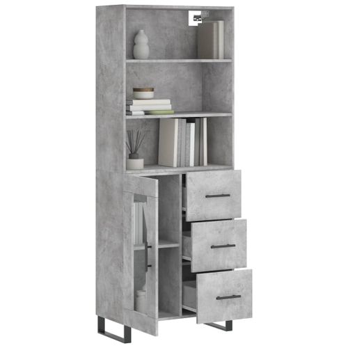 Buffet haut Gris béton 69,5x34x180 cm Bois d'ingénierie - Photo n°3; ?>