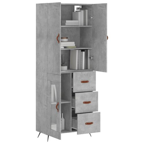 Buffet haut Gris béton 69,5x34x180 cm Bois d'ingénierie - Photo n°3; ?>