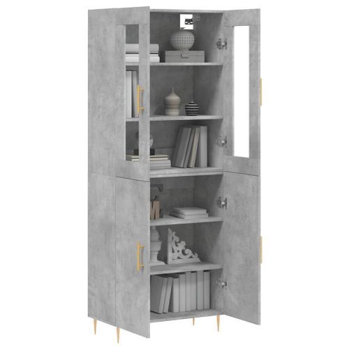 Buffet haut Gris béton 69,5x34x180 cm Bois d'ingénierie - Photo n°3; ?>