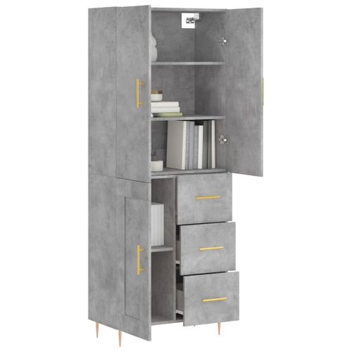 Buffet haut Gris béton 69,5x34x180 cm Bois d'ingénierie - Photo n°3; ?>