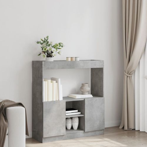 Buffet haut gris béton 92x33x100 cm bois d'ingénierie - Photo n°3; ?>