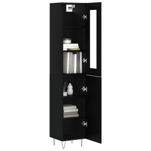 Buffet haut Noir 34,5x34x180 cm Bois d'ingénierie - Photo n°3; ?>