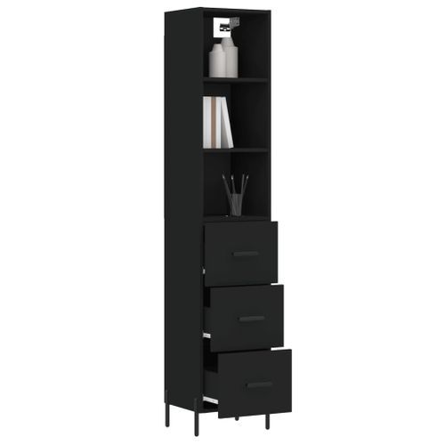 Buffet haut Noir 34,5x34x180 cm Bois d'ingénierie - Photo n°3; ?>