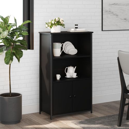 Buffet haut noir 62x32x103,5 cm bois d'ingénierie - Photo n°2; ?>