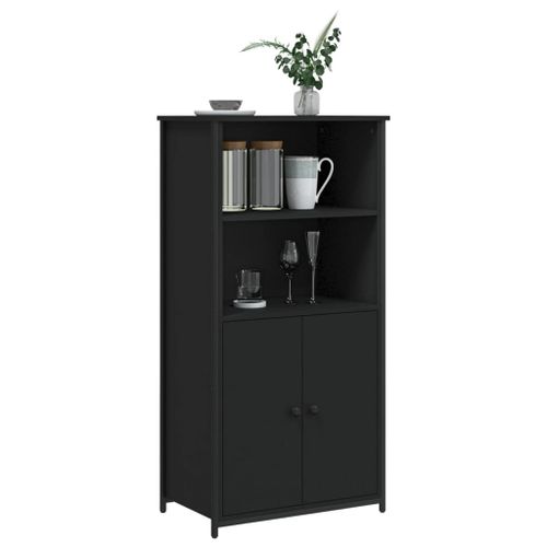 Buffet haut noir 62x36x121,5 cm bois d'ingénierie - Photo n°3; ?>