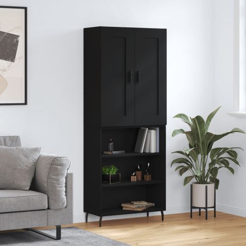 Buffet haut Noir 69,5x34x180 cm Bois d'ingénierie - Photo n°2; ?>