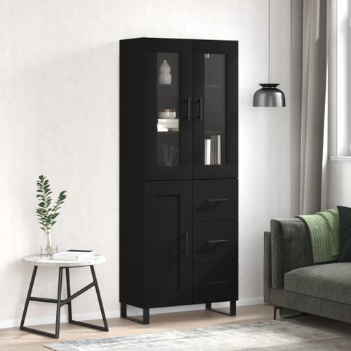 Buffet haut Noir 69,5x34x180 cm Bois d'ingénierie - Photo n°2; ?>