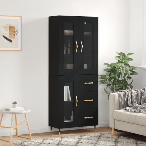 Buffet haut Noir 69,5x34x180 cm Bois d'ingénierie - Photo n°2; ?>