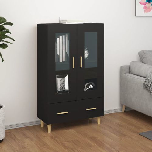 Buffet haut noir 70x31x115 cm bois d'ingénierie - Photo n°2; ?>