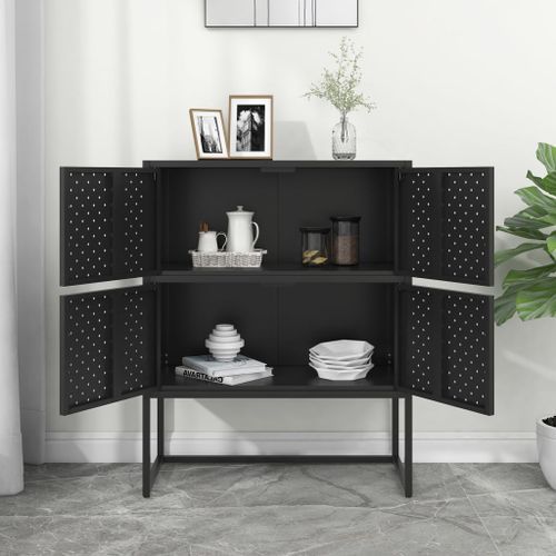Buffet haut Noir 80x35x100 cm Acier - Photo n°3; ?>