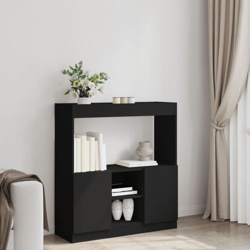 Buffet haut noir 92x33x100 cm bois d'ingénierie - Photo n°3; ?>