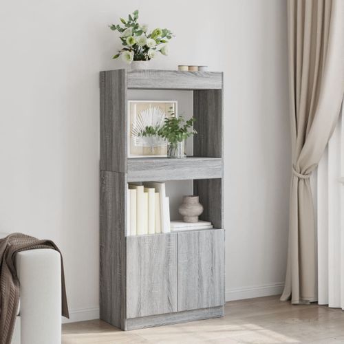 Buffet haut sonoma gris 63x33x140 cm bois d'ingénierie - Photo n°3; ?>