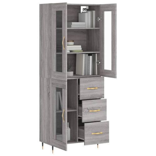 Buffet haut Sonoma gris 69,5x34x180 cm Bois d'ingénierie - Photo n°3; ?>