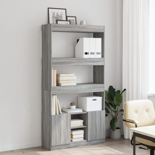 Buffet haut sonoma gris 92x33x180 cm bois d'ingénierie - Photo n°3; ?>