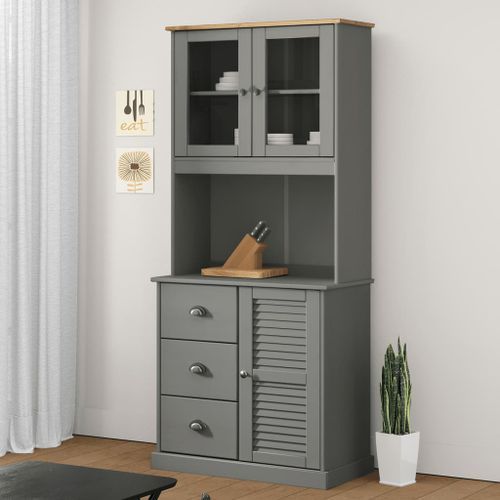 Buffet haut VIGO gris 78x40x175 cm bois massif de pin - Photo n°2; ?>