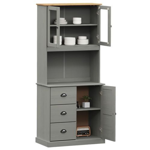 Buffet haut VIGO gris 78x40x175 cm bois massif de pin - Photo n°3; ?>