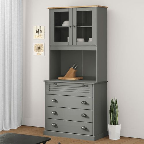 Buffet haut VIGO gris 80x40x176 cm bois massif de pin - Photo n°2; ?>