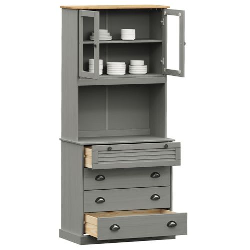 Buffet haut VIGO gris 80x40x176 cm bois massif de pin - Photo n°3; ?>