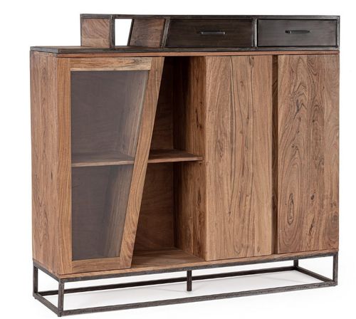 Commode industriel 3 portes 2 tiroirs bois d'acacia et acier marron Palma 145 cm - Photo n°2; ?>