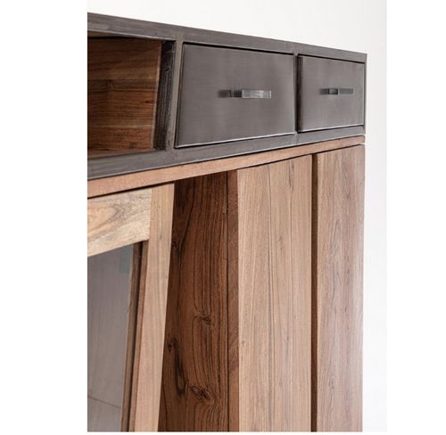 Commode industriel 3 portes 2 tiroirs bois d'acacia et acier marron Palma 145 cm - Photo n°3; ?>