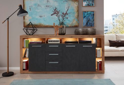 Buffet lumineux chêne Wotan et gris Roska 220 cm - Photo n°2; ?>